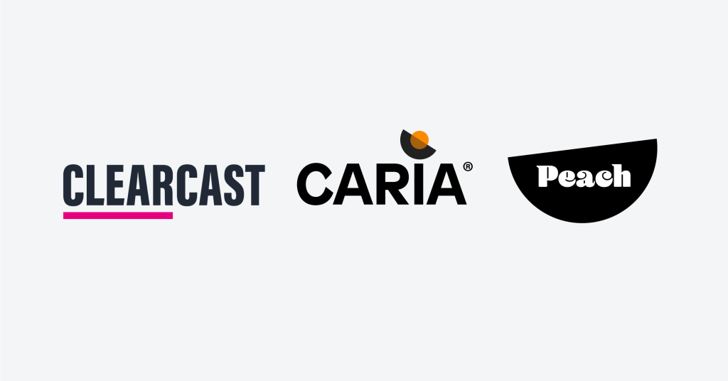 Clearcast, Caria and Peach logos in a line