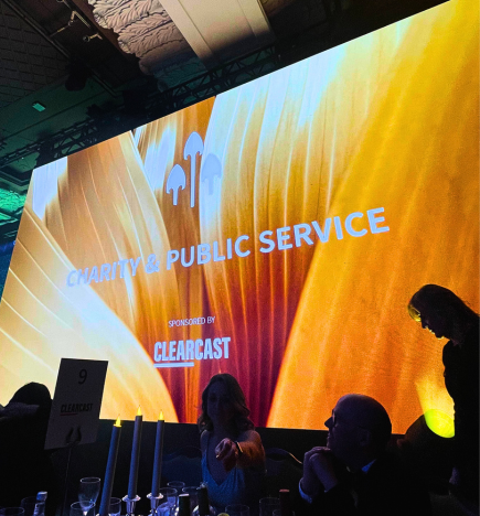 A large orange screen displays the British Arrows logo and the words Charity and Public Service, sponsored by Clearcast.